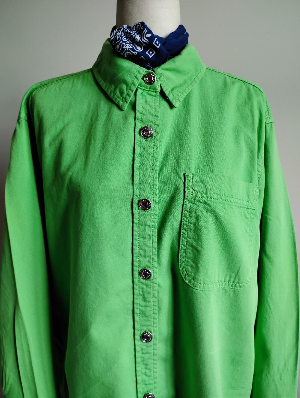 Asos Cotton Button Up Shirt Shacket Bright Green Oversized Classic Size 6